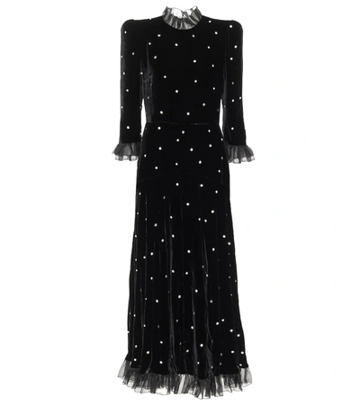 Philosophy Di Lorenzo Serafini Organza-trimmed Crystal-embellished Velvet Midi Dress In Black