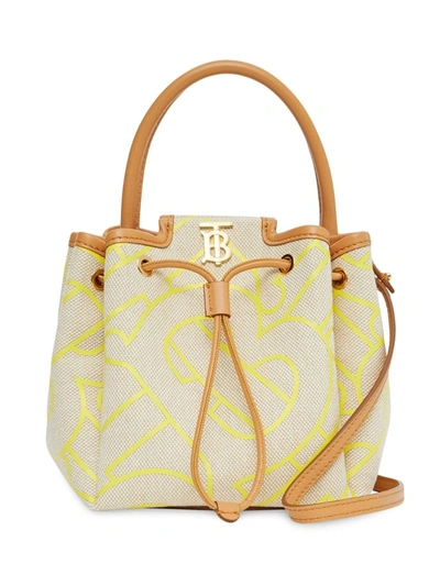 Burberry Small Leather-trimmed Printed Canvas Bucket Bag In Yellow