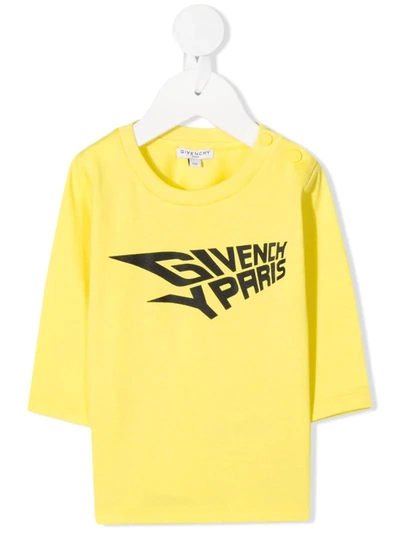 Givenchy Babies' Logo Print Side Buttoned T-shirt In Yellow