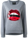 Markus Lupfer Sequin Lips Embroidered Fine Knit Jumper In Grey