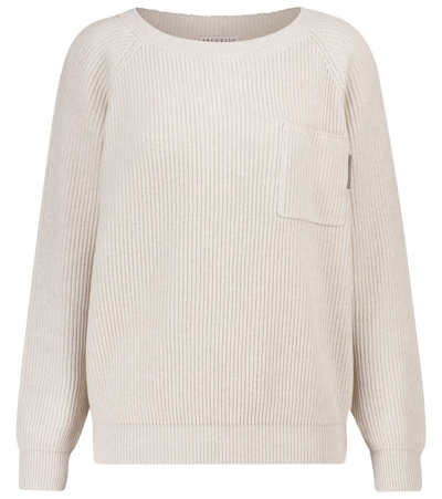 Brunello Cucinelli Ribbed-knit Cotton Sweater In Beige