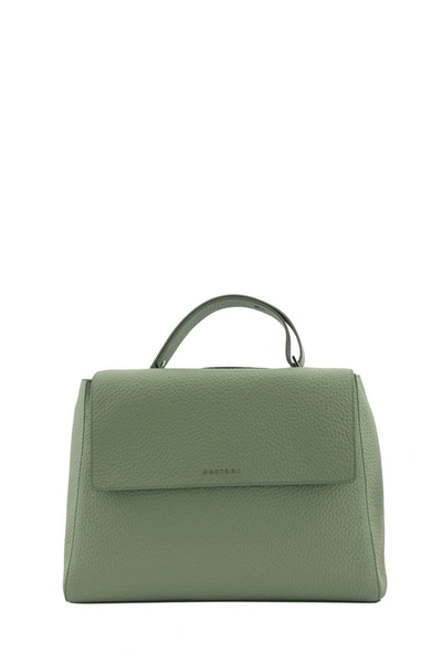 Orciani Sveva Soft Medium Leather Shoulder Bag In Sage Green