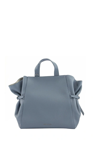 Orciani Fan Soft Large Leather Handbag In Light Blue