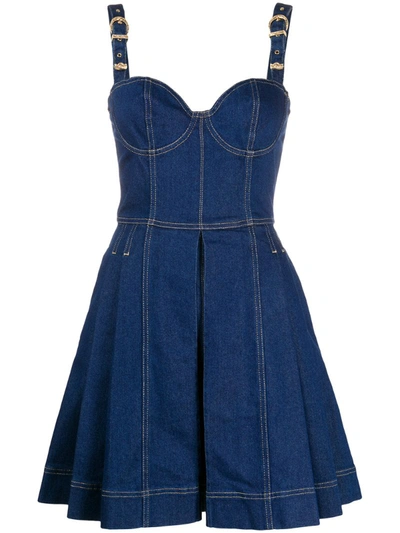 Versace Jeans Couture Pleated Denim Mini Dress In Blue