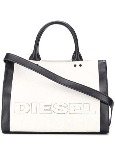 Diesel Colour-block Logo Micro Tote Bag In Neutrals