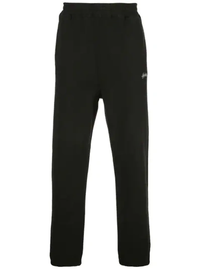 Stussy Logo Embroidered Wide Leg Track Trousers In Black