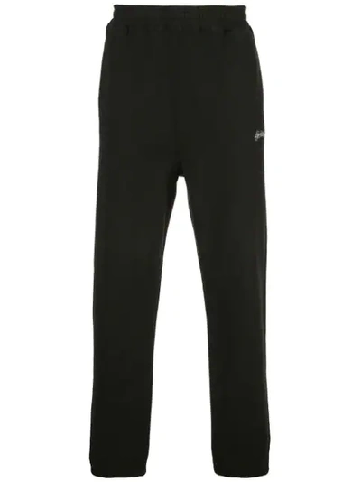 Stussy Logo Embroidered Wide Leg Track Pants In Black