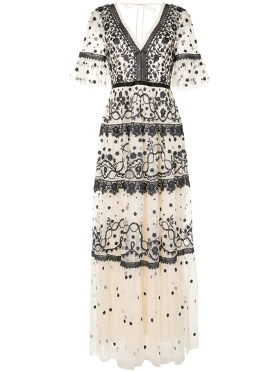 Needle & Thread Tiered Style Embroidered Dress In Neutrals