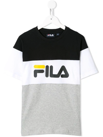 Fila Kids' Colour-block Logo Print T-shirt In Grey