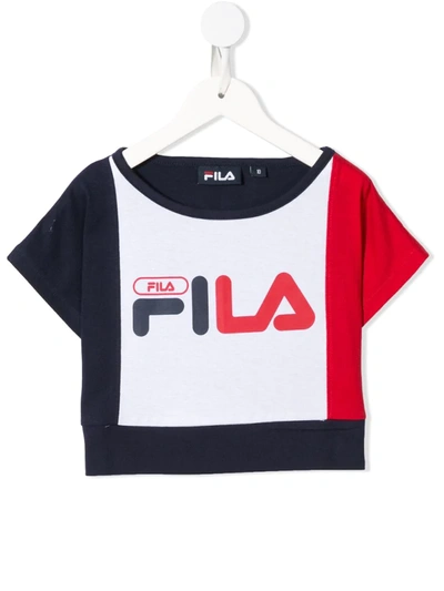 Fila Kids' Short Sleeve Colour-block T-shirt In Blue