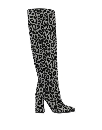 Dolce & Gabbana Black Silver Leopard Knee High Boots Shoes In Grey