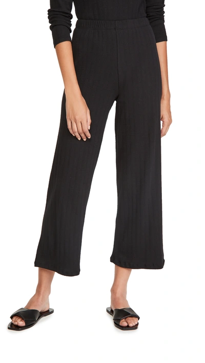 Leset Pointelle Drawstring Wide Leg Pants In Black