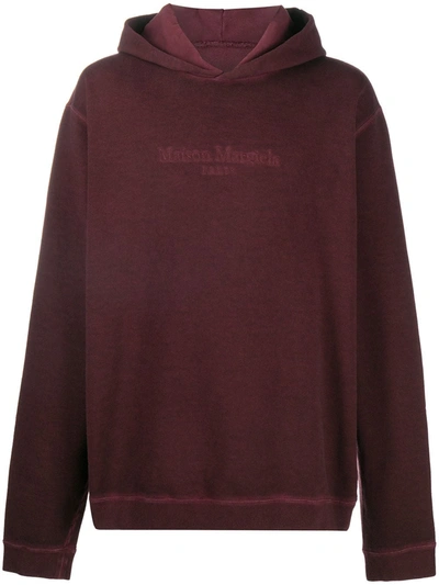 Maison Margiela Oversized Logo-embroidered Garment-dyed Loopback Cotton-jersey Hoodie In Burgundy