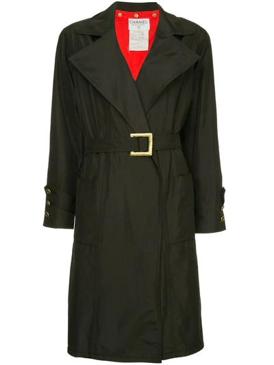 Pre-owned Chanel Wide Lapels Midi Coat In Black