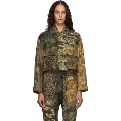 R13 Contrast Camouflage Print Cropped Jacket