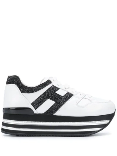 Hogan Maxi H222 Striped Platform Trainers In White