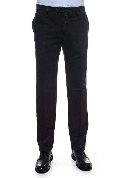 Kiton Cotton Cashmere Flat Front Trousers In Nero