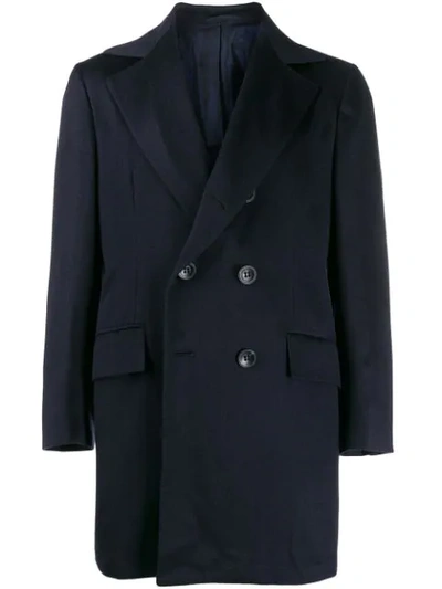 Kiton Double-breasted Coat Blue Cashmere Man