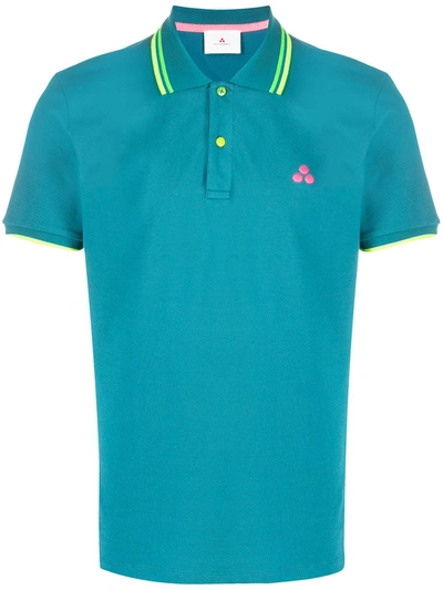Peuterey Selandina Short Sleeve Polo Shirt Petroil Cotton Man In Azure