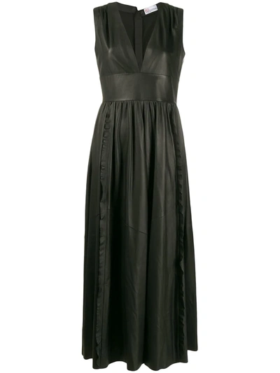 Red Valentino Black Flared Pleated Leather Long Dress | ModeSens