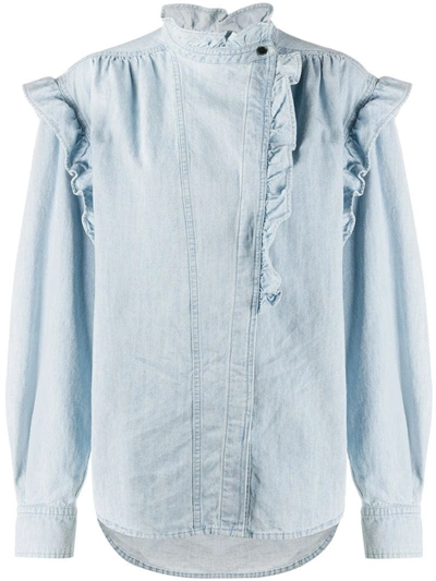 Isabel Marant Étoile Ruffle Trim Puff Sleeves Blouse In Blue