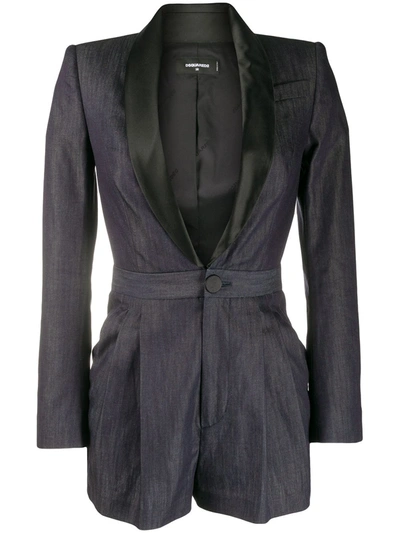 Dsquared2 Satin Lapel Denim Playsuit In Blue