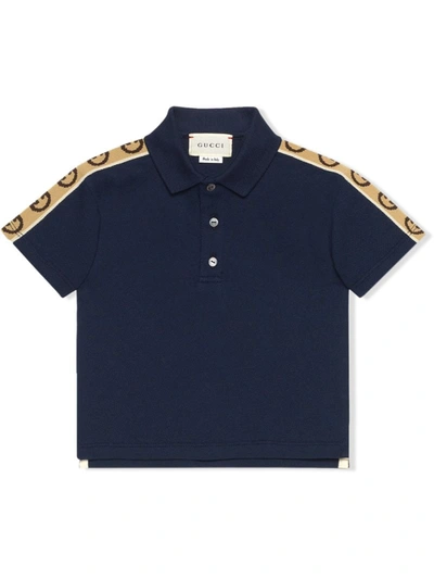 Gucci Babies' Interlocking G Logo-stripe Polo Shirt In Blue