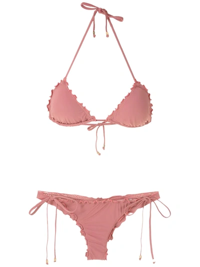 Amir Slama Ruffled Triangle Bikini Set In Pink