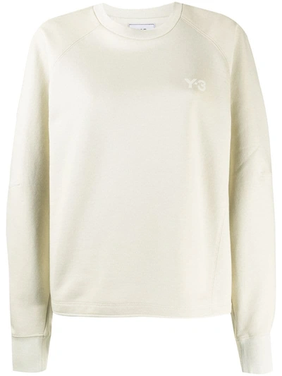 Y-3 Logo Crew-neck Cotton Sweatshirt In Neutrals