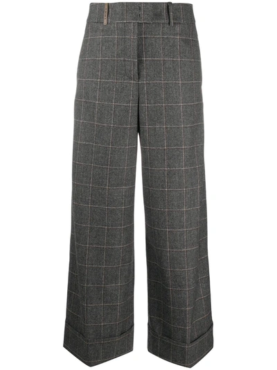 Peserico Checked Wide-leg Trousers In Grey