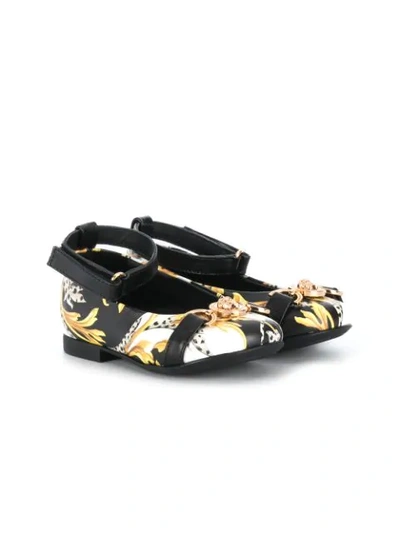 Young Versace Kids' Baroque-print Flat In White