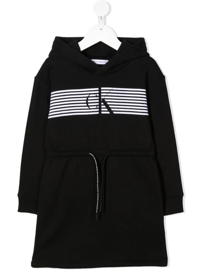 Calvin Klein Kids' Hooded Logo Sweatshirt Dress In Black