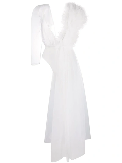 Alchemy X Lia Aram V-neck Ruffled Tulle Bodysuit In White