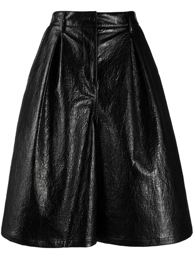 Msgm Faux-leather Wide Leg Shorts In Black