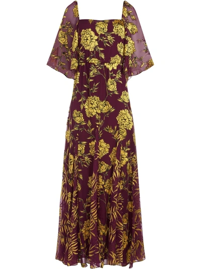 Alice And Olivia Clarine Floral-print Burnout Chiffon Maxi Dress In Purple Peony