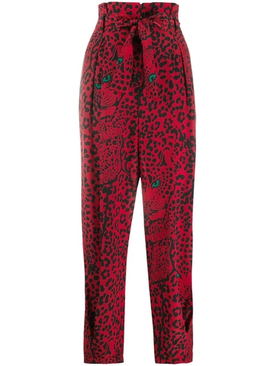 Red Valentino Leopard Print High-waisted Trousers In Black