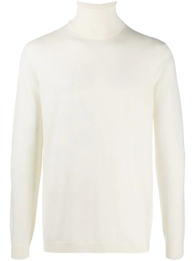 Roberto Collina Merino Wool Ribbed Neck Jumper In Neutrals