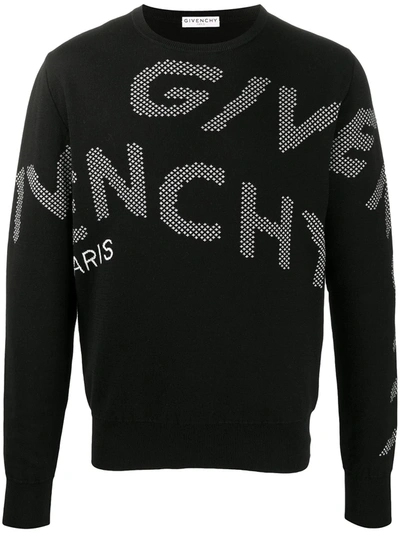 Givenchy Reflective Logo Intarsia Cotton Sweater In Black