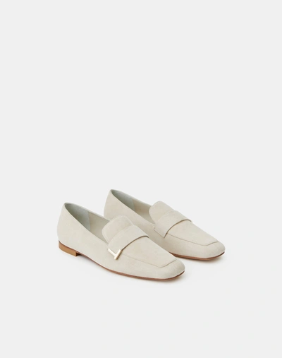 Lafayette 148 Eve Square-toe Suede Loafers In Almond