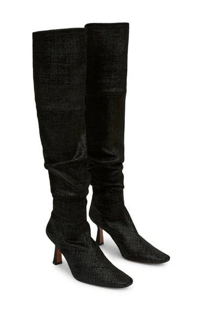 Lafayette 148 Embossed Metallic Suede Pia Tall Boot-black