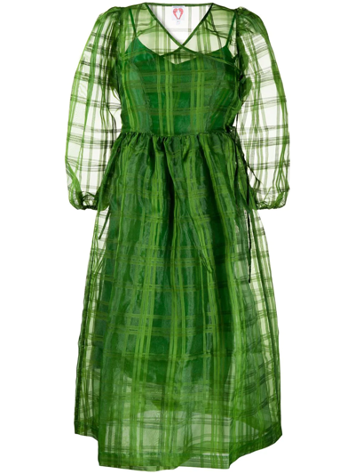 Shrimps Titania Puff-sleeve Organza Midi Dress In Green