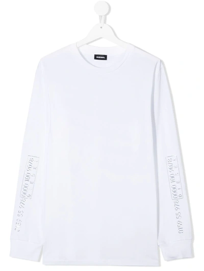 Diesel Teen Barcode Print Jersey Top In White