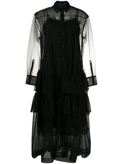 Simone Rocha Layered Ruffle-detail Shirt Dress In Black