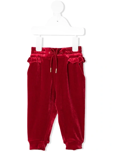 Chloé Babies' Velvet Ruffle Trousers With Drawstring In Red