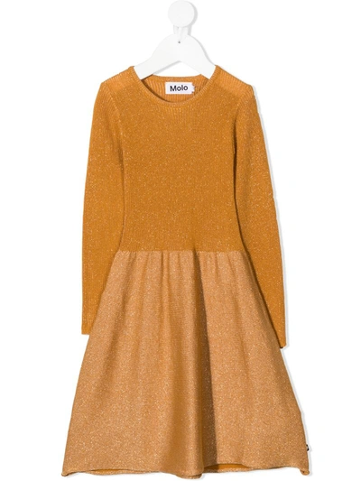 Molo Kids' Sweater Dress With Lurex Threads In Yellow