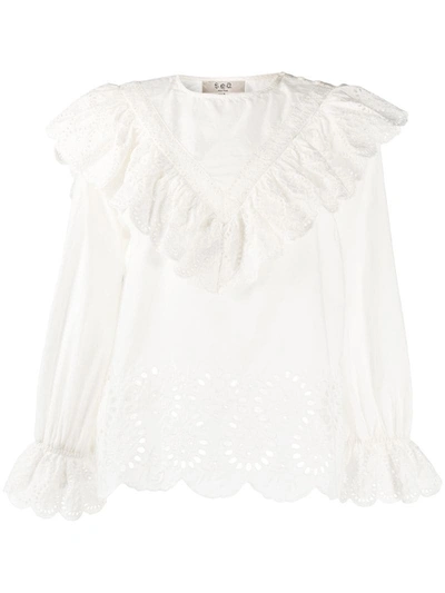 Sea Broderie Anglaise Ruffle Blouse In White
