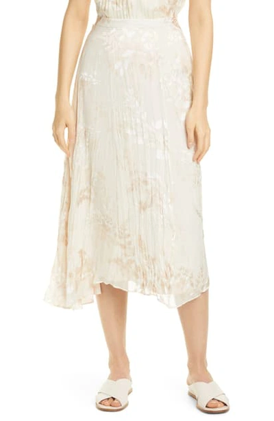 Vince Burnout Floral Midi Skirt In Cream