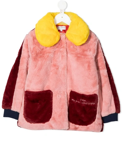 Little Marc Jacobs Teen Colour-block Faux-fur Coat In Red