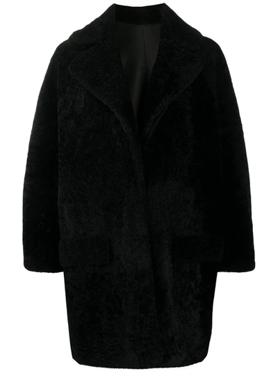 Simonetta Ravizza Shearling Single-breasted Coat In Black