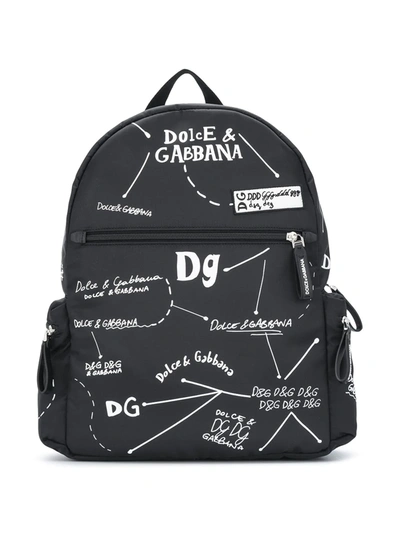 Dolce & Gabbana Kids' Scribble Print Backpack In Black